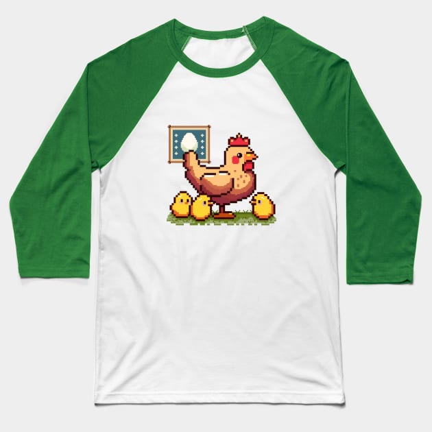 Mommy hen with chicks | Pixel art Baseball T-Shirt by LettyDreams